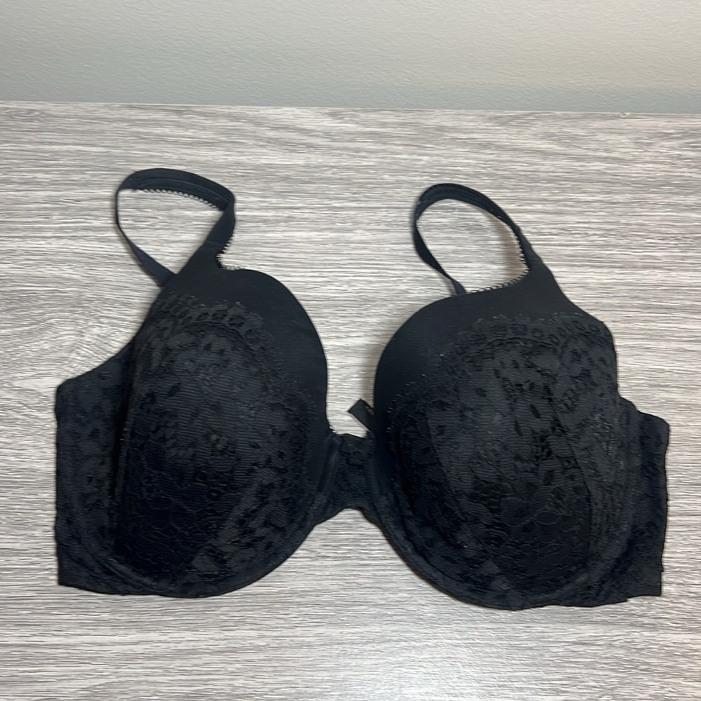 Victoria’s Secret Black Lace Overlay Perfect Coverage Bra 36DDD 36F